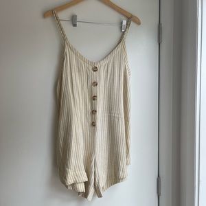 The Bare Road Yellow Striped Linen Romper - Medium